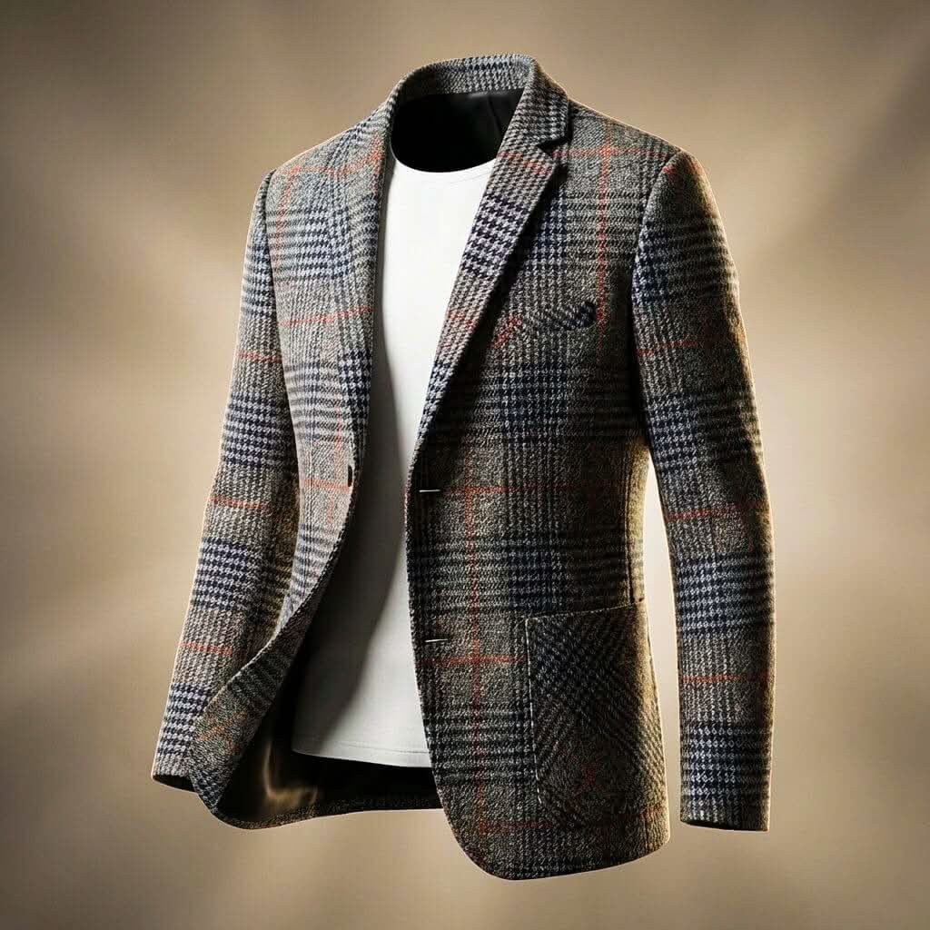 Men's Houndstooth Two-Button Sport Coat in a Mid-Weight Blend - Gray