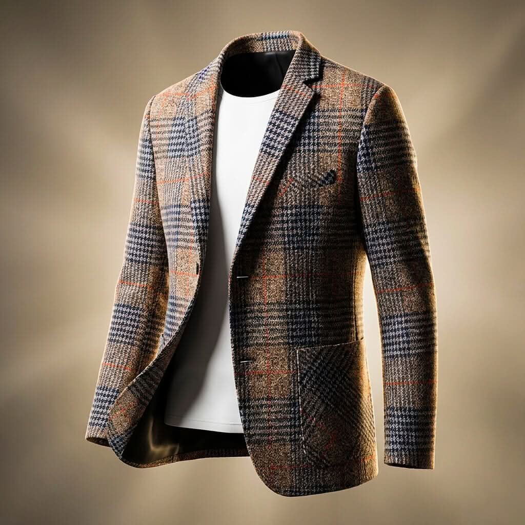 Men's Houndstooth Two-Button Sport Coat in a Mid-Weight Blend - Brown