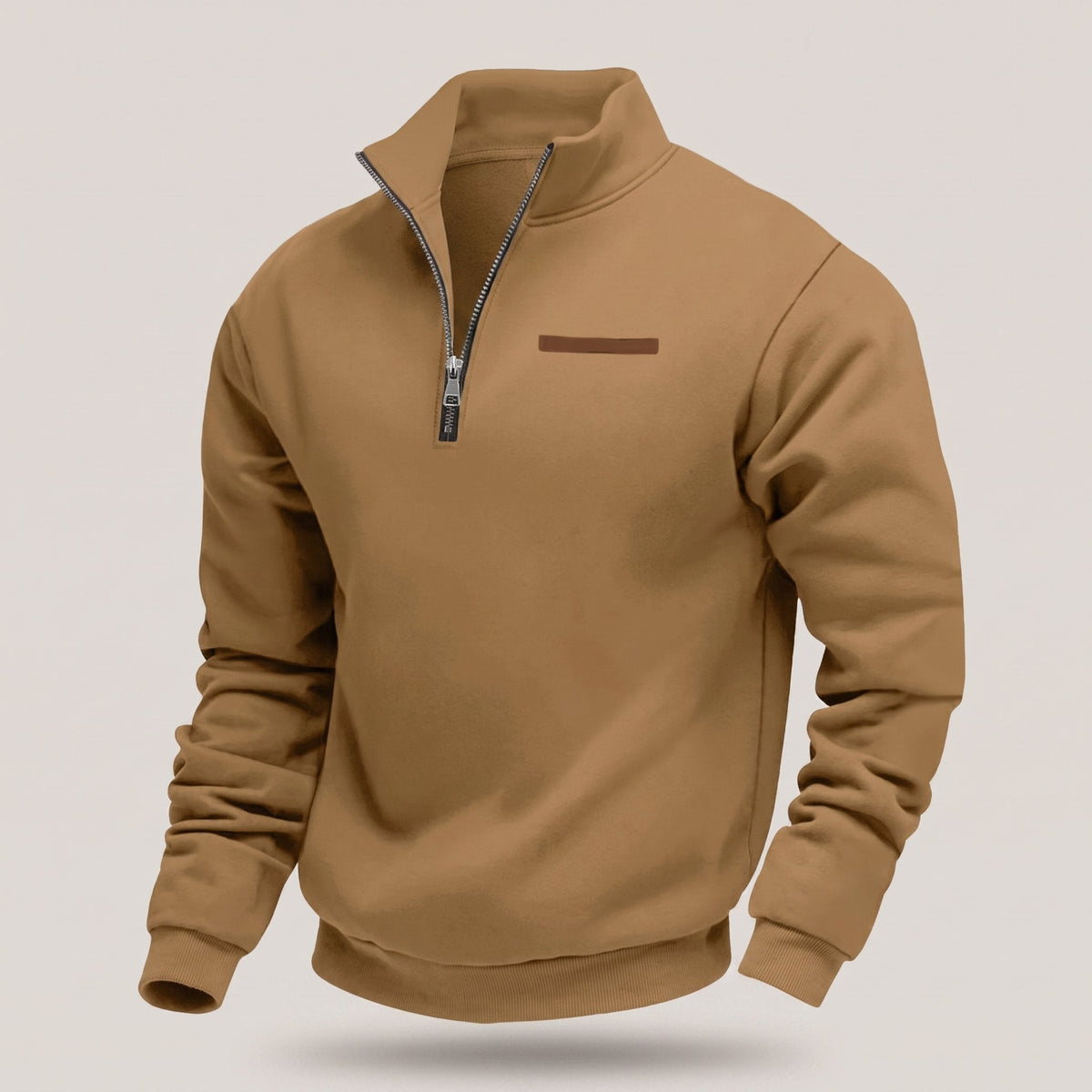 Men's Casual Fleece-Lined Pullover Sweatshirt - Brown
