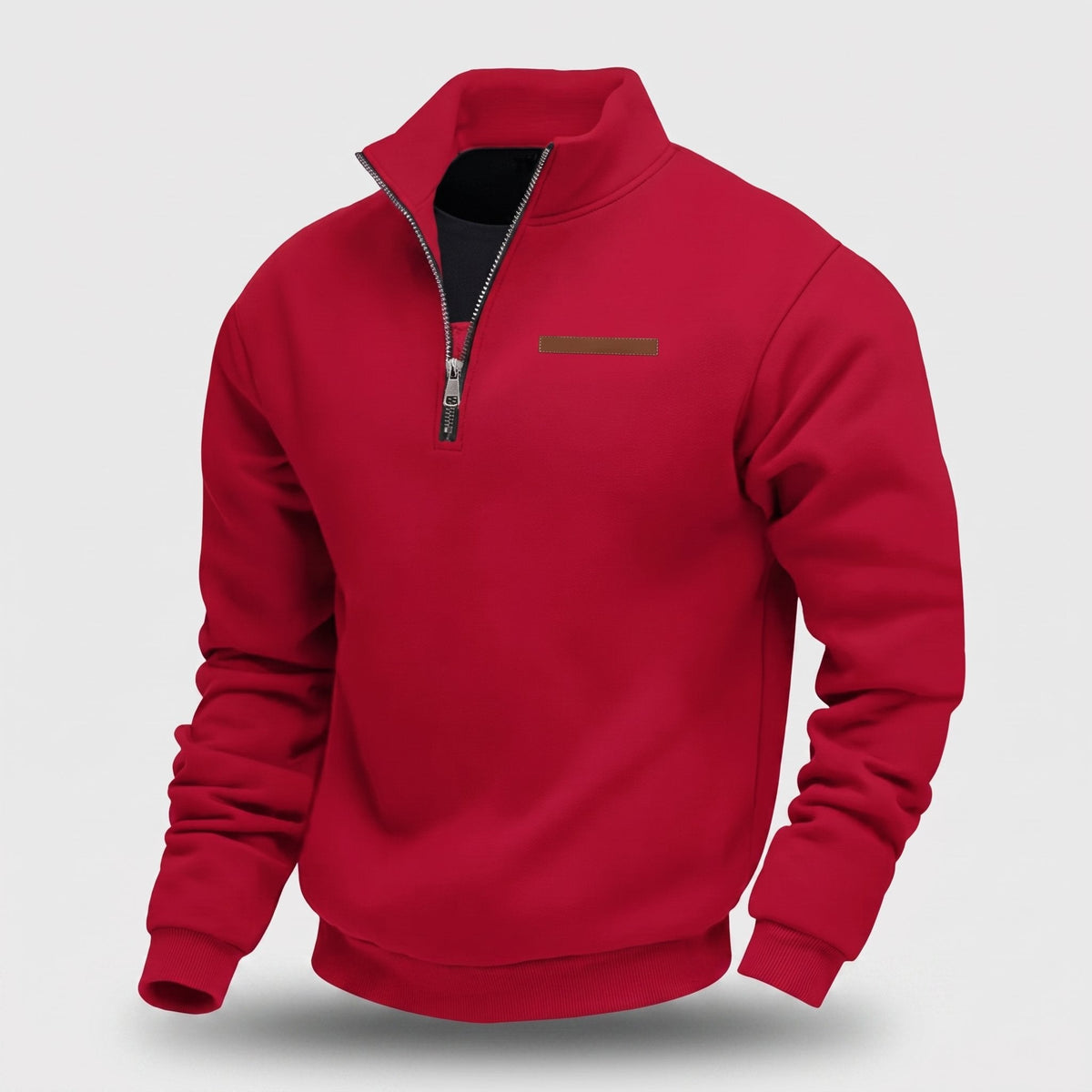 Men's Casual Fleece-Lined Pullover Sweatshirt - Red