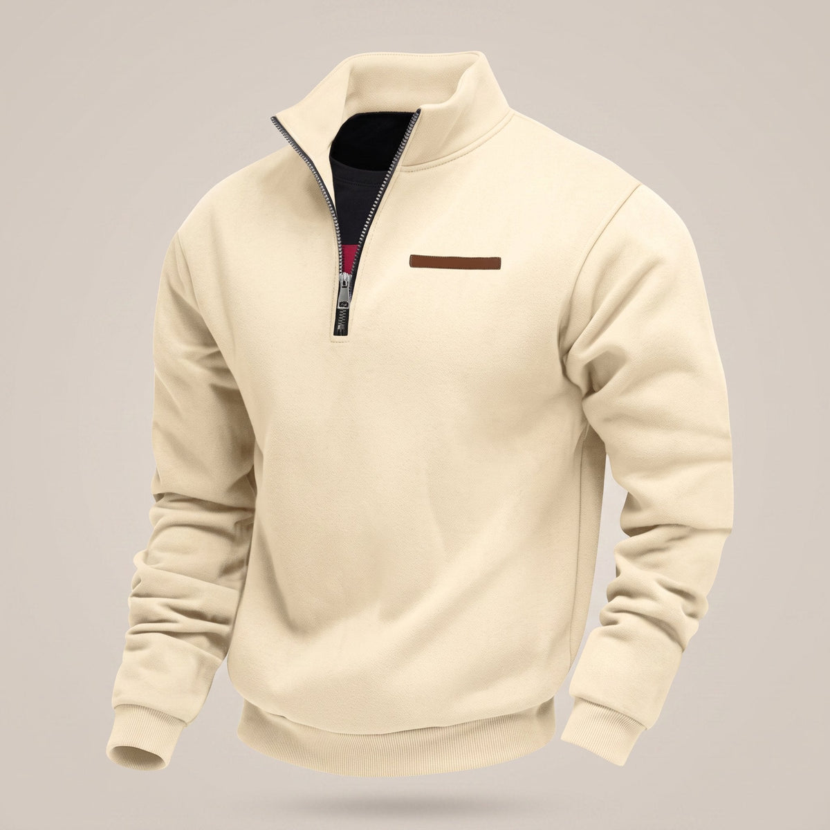 Men's Casual Fleece-Lined Pullover Sweatshirt - Beige