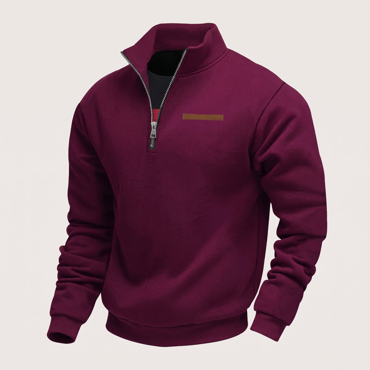 Men's Casual Fleece-Lined Pullover Sweatshirt - Pink Red