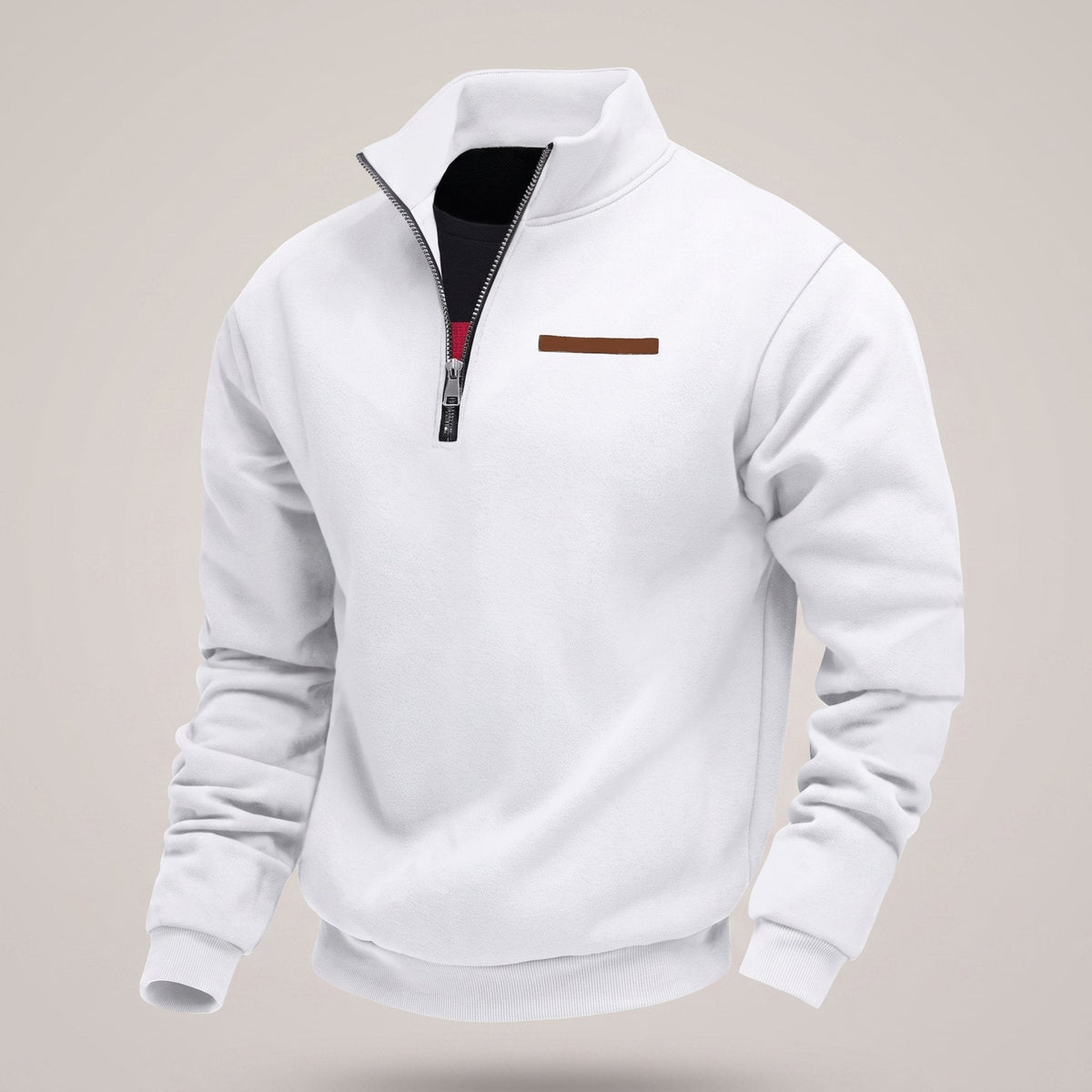 Men's Casual Fleece-Lined Pullover Sweatshirt - White
