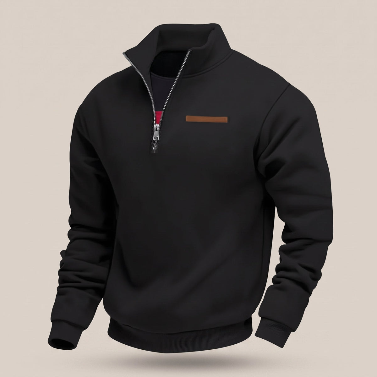 Men's Casual Fleece-Lined Pullover Sweatshirt - Black