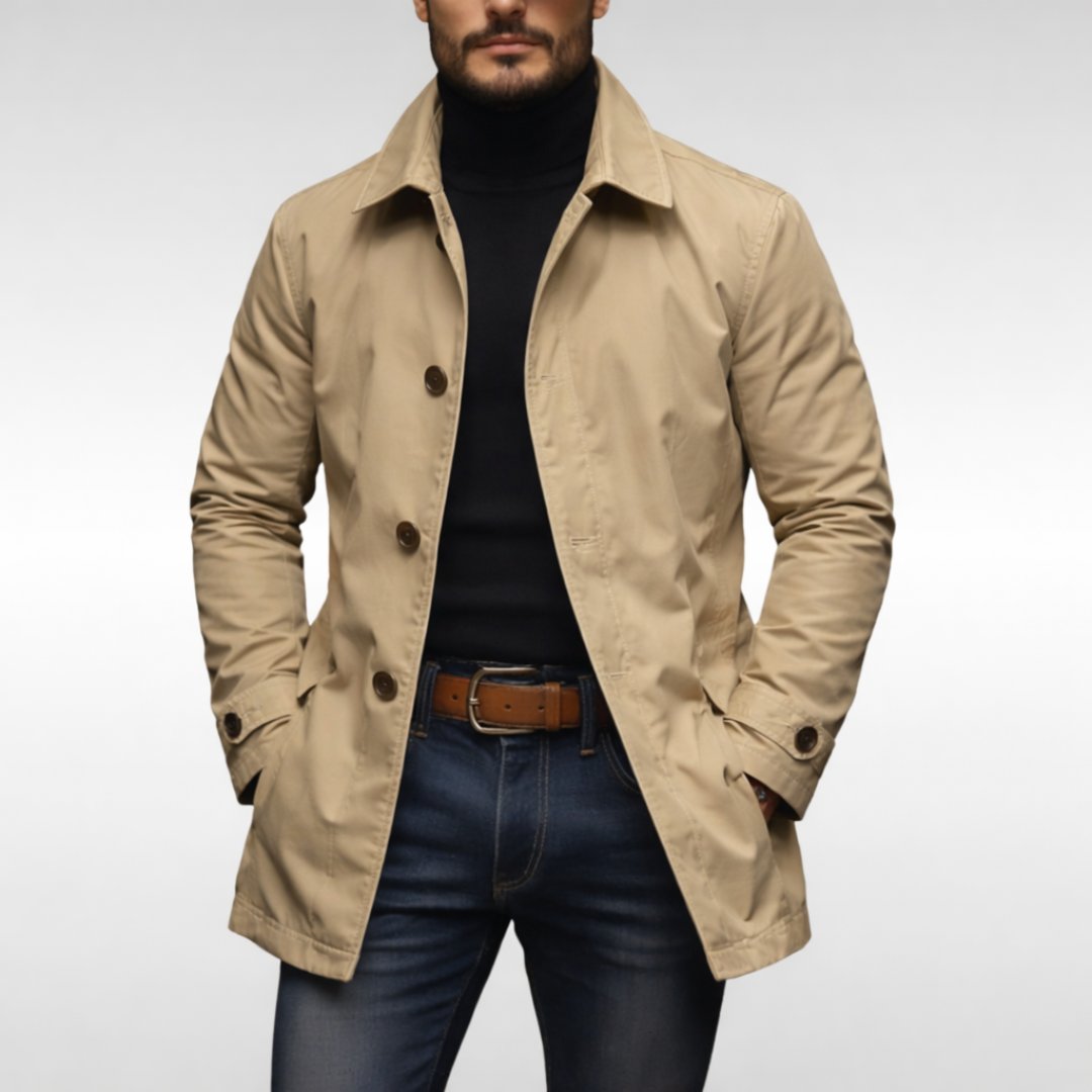 Men's Balmacaan Trench Coat for Rainy Commutes - Beige