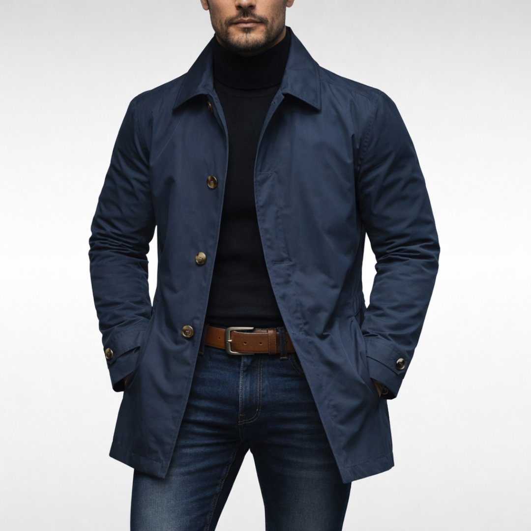 Men's Balmacaan Trench Coat for Rainy Commutes - Navy