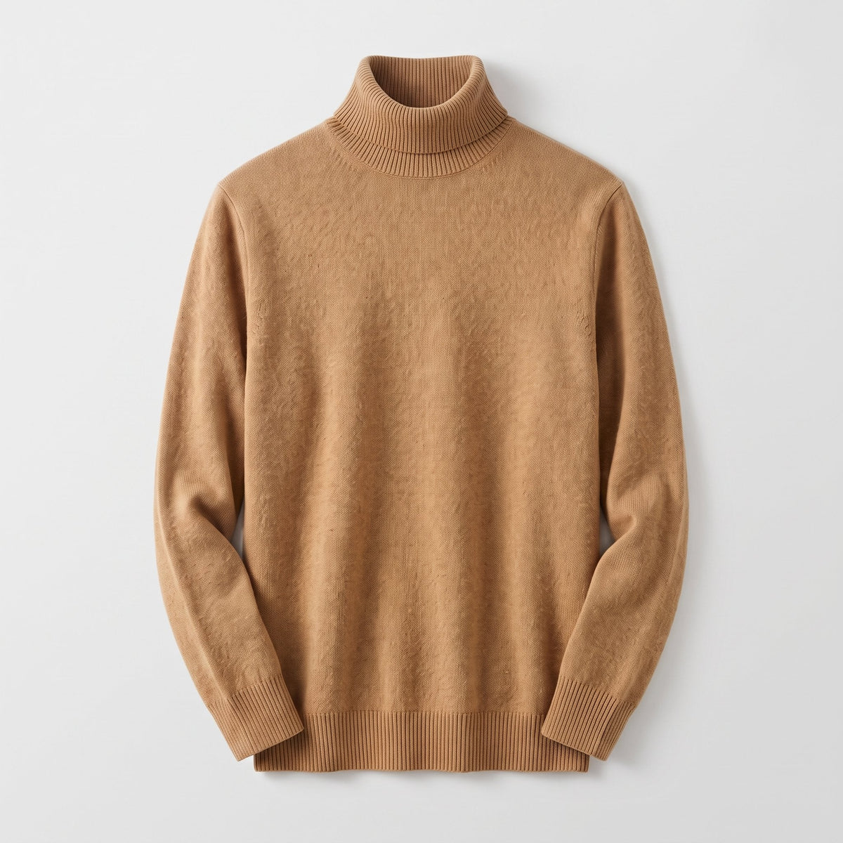 Men's Tailored Ribbed-Collar Turtleneck Sweater - Brown