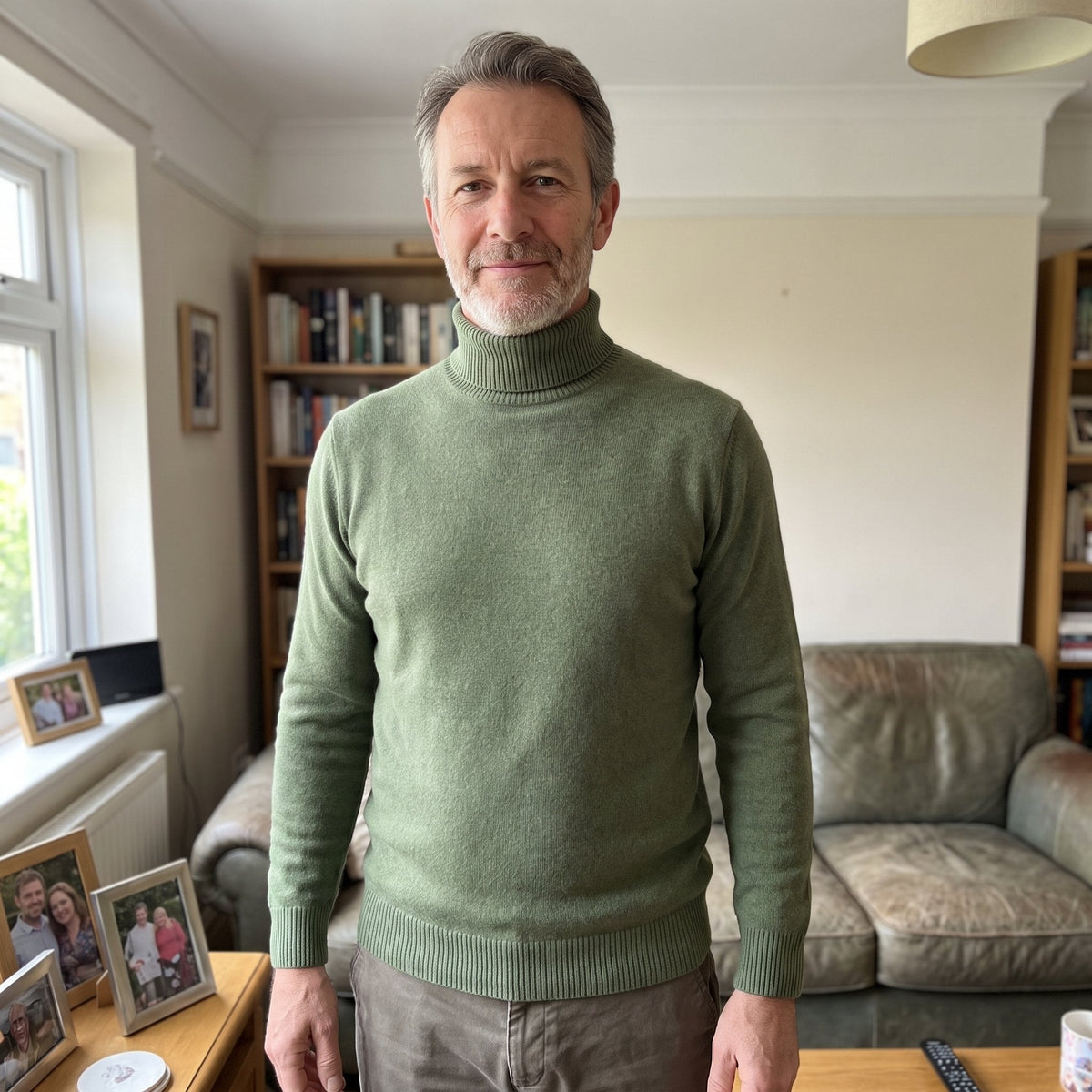 Men's Tailored Ribbed-Collar Turtleneck Sweater