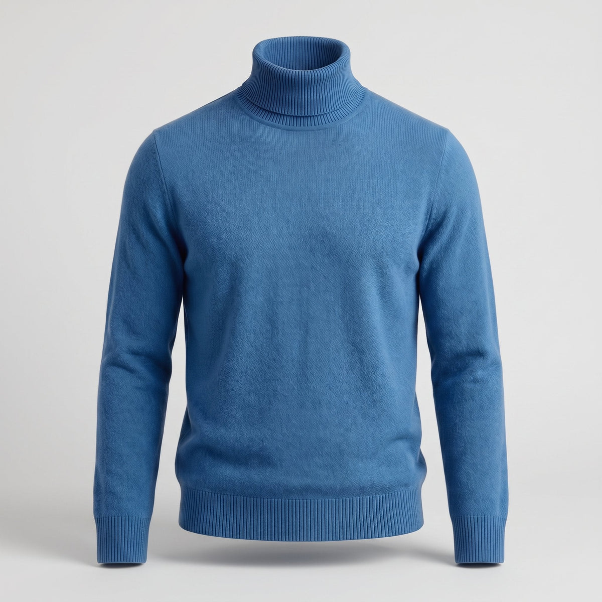 Men's Tailored Ribbed-Collar Turtleneck Sweater - Blue