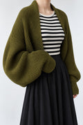 Women's Oversized Open-Front Cardigan in Lightweight Rib Knit - Olive