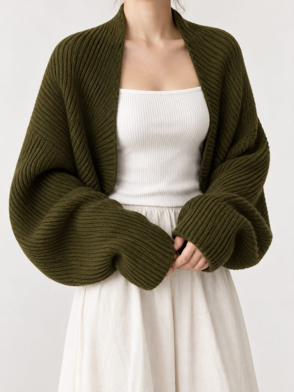 Women's Oversized Open-Front Cardigan in Lightweight Rib Knit