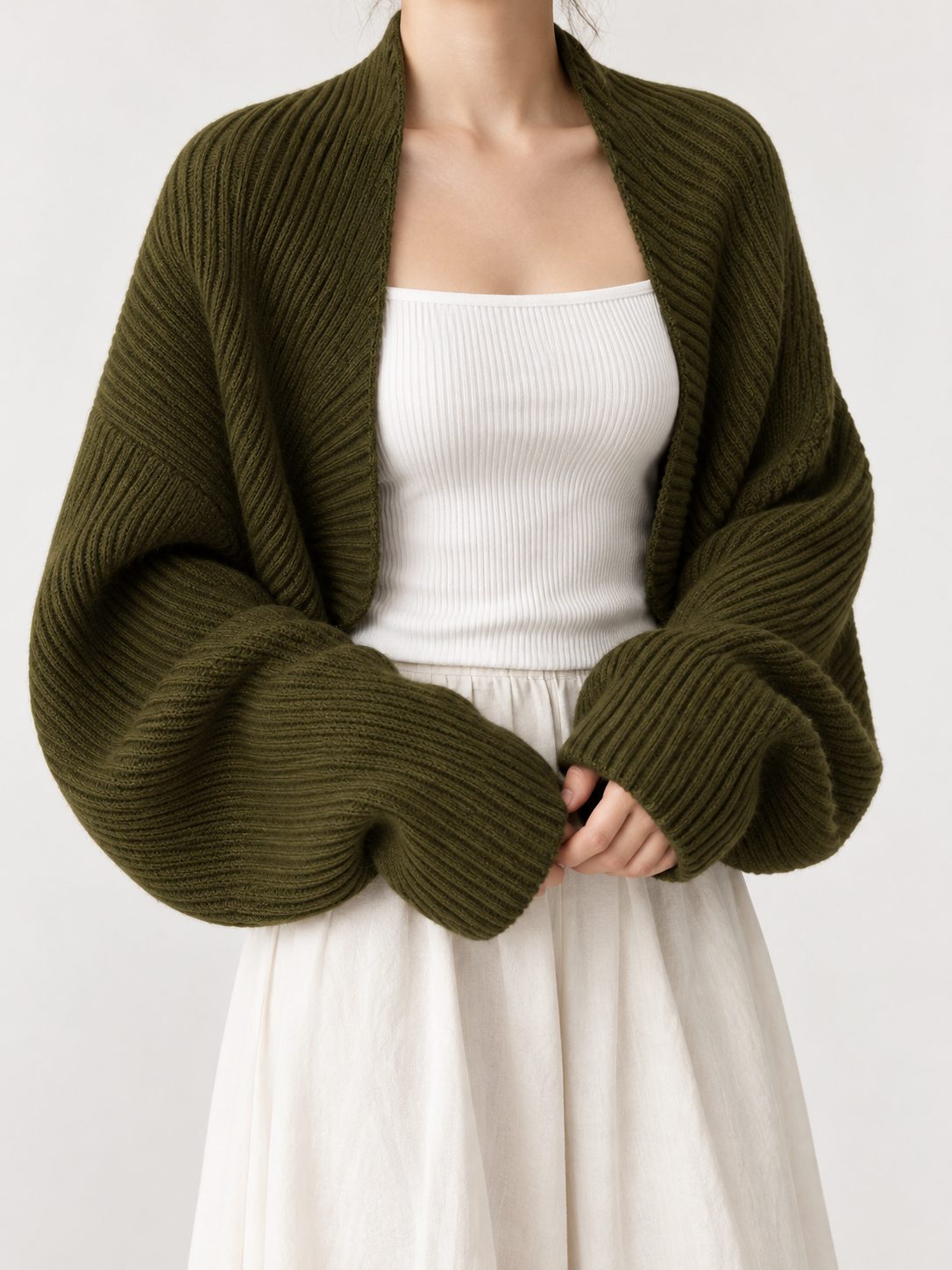 Women's Oversized Open-Front Cardigan in Lightweight Rib Knit