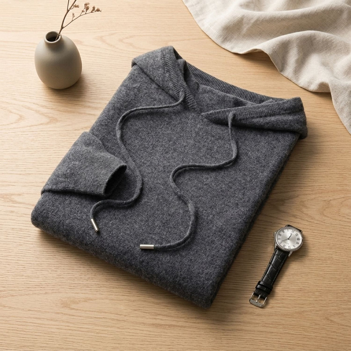 Men's Hooded Soft Knit Sweater for Relaxed Layering - Dark Gray