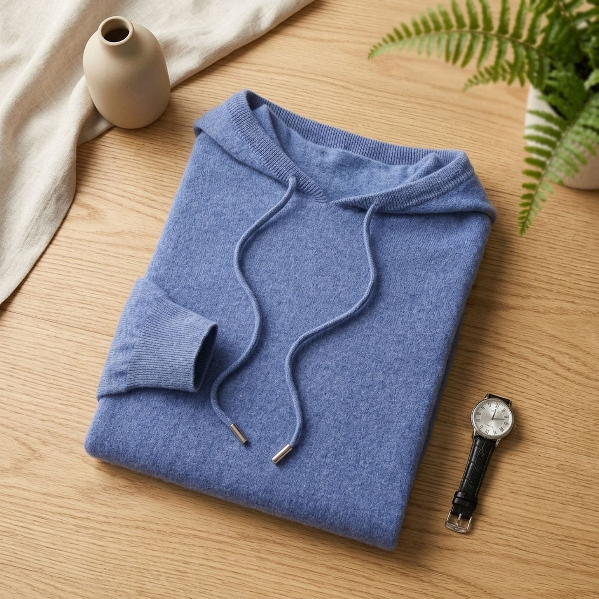 Men's Hooded Soft Knit Sweater for Relaxed Layering - Blue