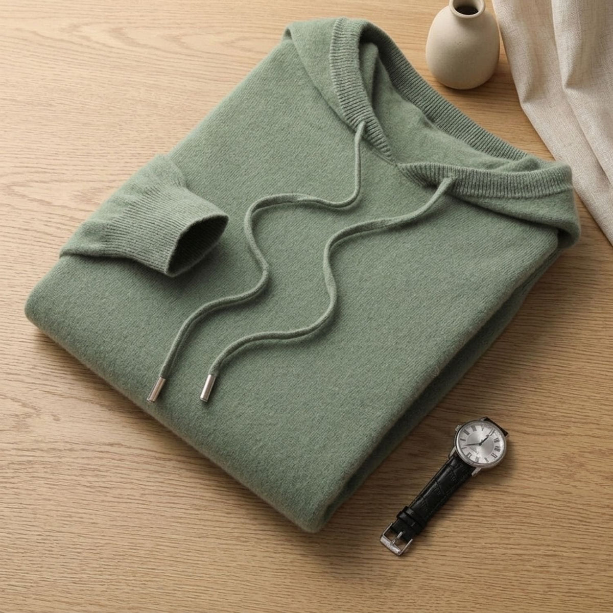 Men's Hooded Soft Knit Sweater for Relaxed Layering - Green