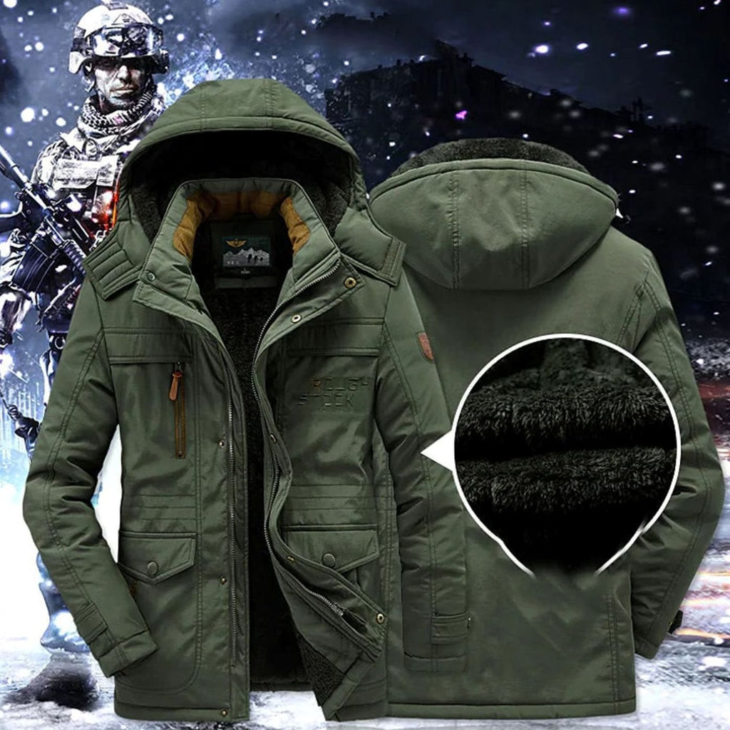 Men's Heavy-Duty Sherpa Hooded Work Jacket with Storm Placket - Green