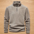 Men's Quarter-Zip Fleece Sweater with Stand Collar and Pockets - Beige