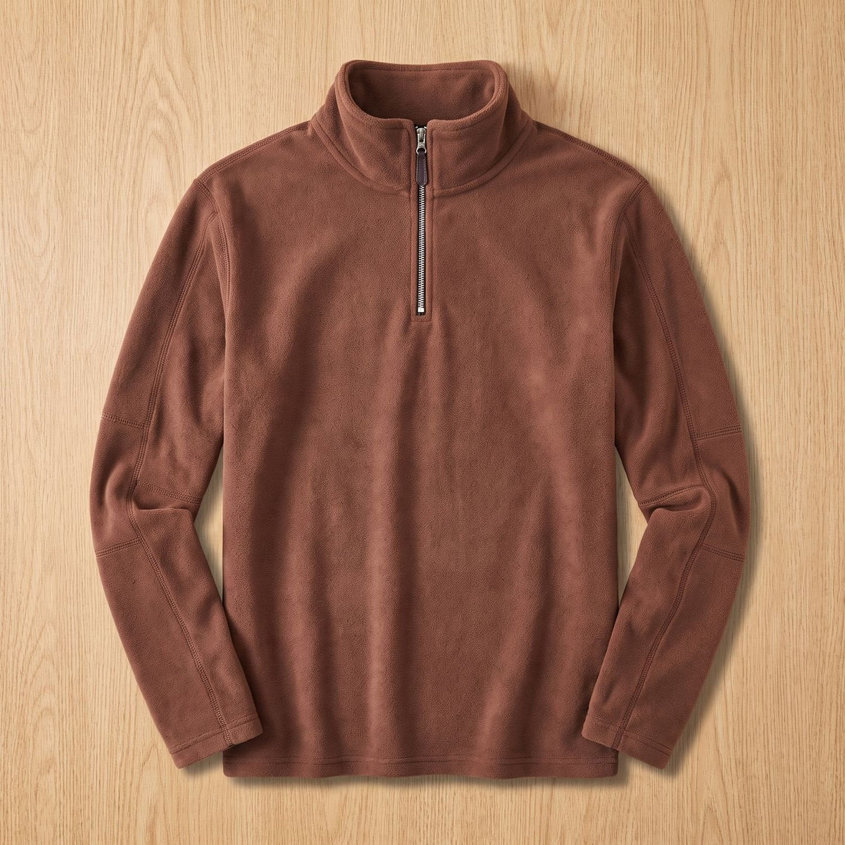 Men's Quarter-Zip Fleece Sweater with Stand Collar and Pockets - Brown