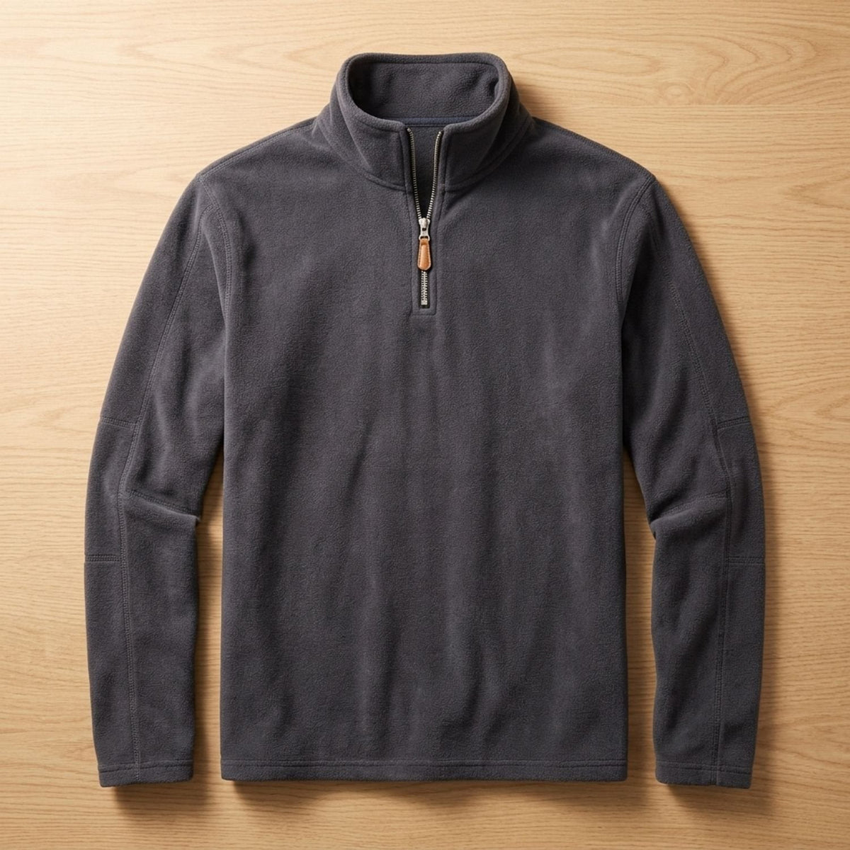 Men's Quarter-Zip Fleece Sweater with Stand Collar and Pockets - Dark Gray