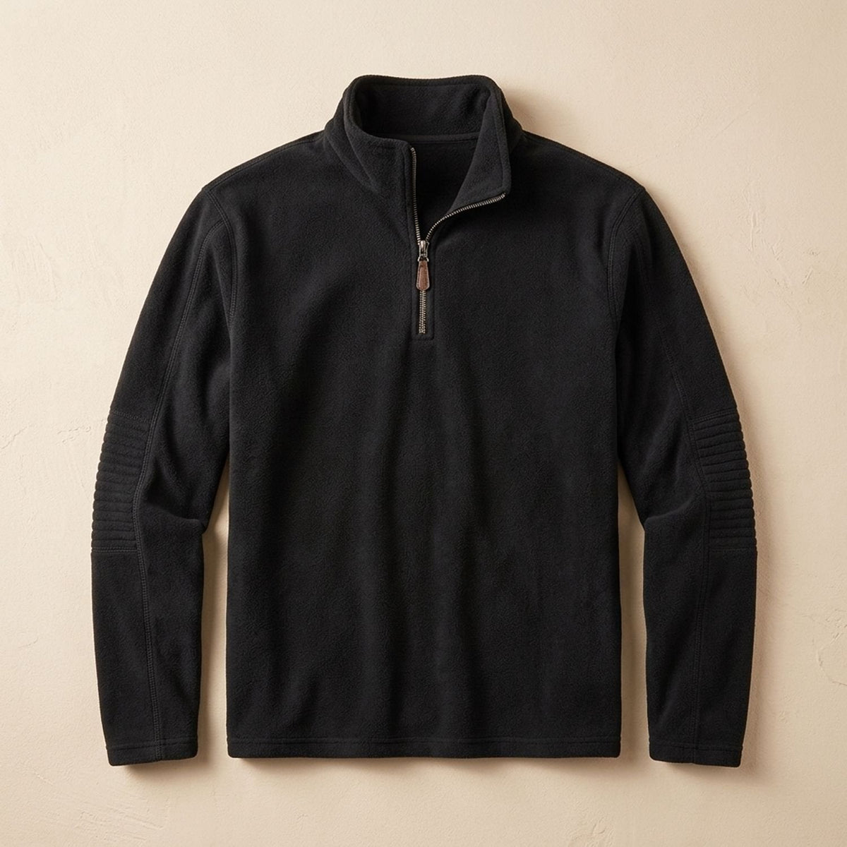 Men's Quarter-Zip Fleece Sweater with Stand Collar and Pockets - Black