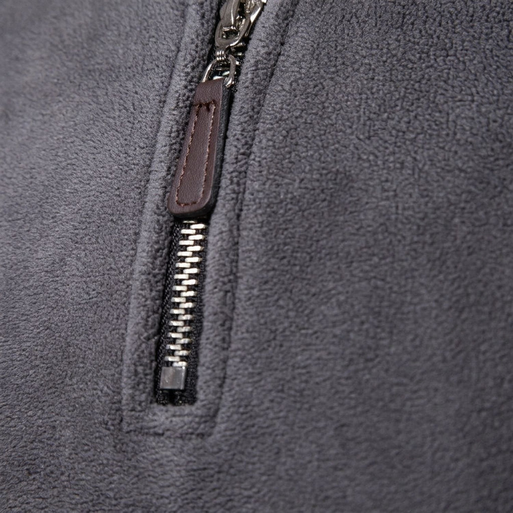 Men's Quarter-Zip Fleece Sweater with Stand Collar and Pockets