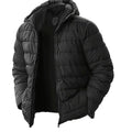 Men's Glossy Shell Channel-Quilted Puffer Coat with Hood - Black