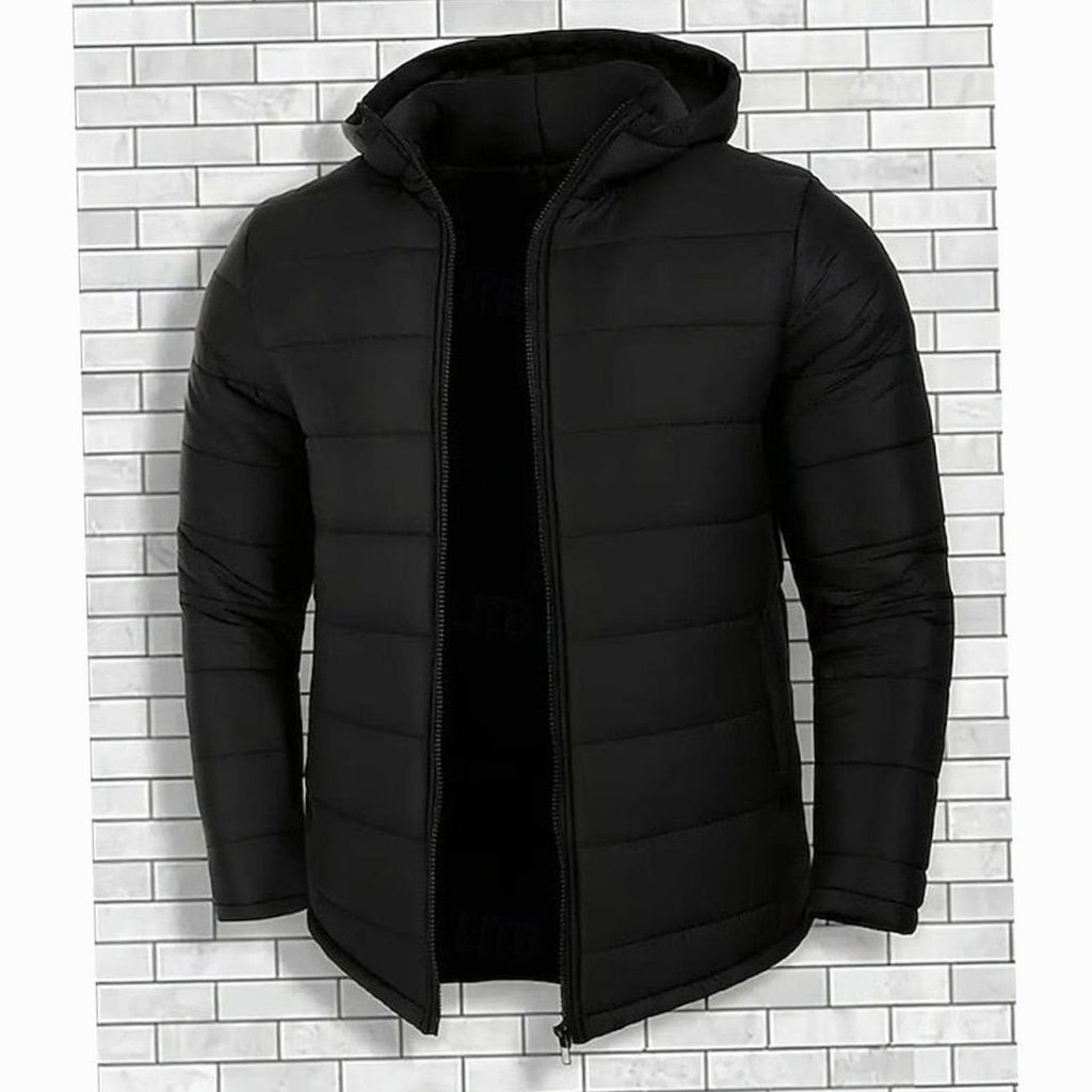 Men's Glossy Shell Channel-Quilted Puffer Coat with Hood