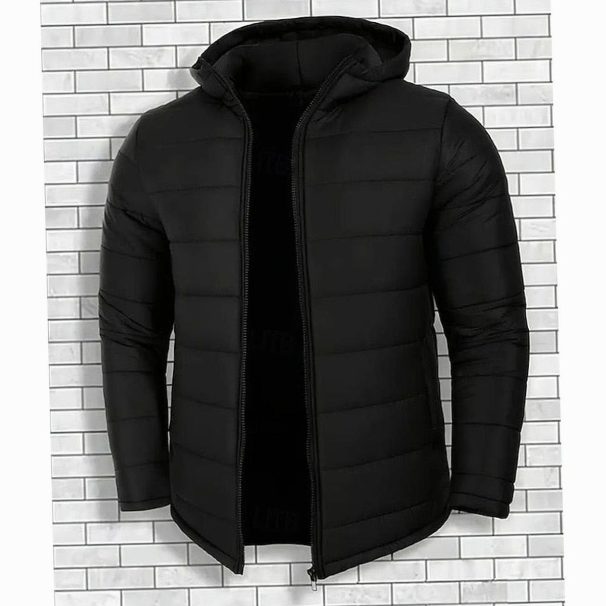 Men's Glossy Shell Channel-Quilted Puffer Coat with Hood