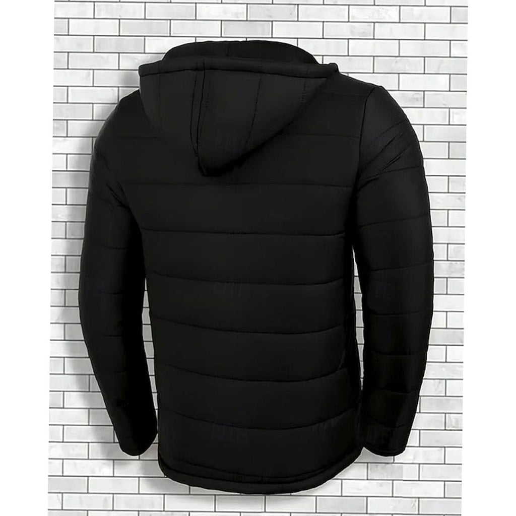 Men's Glossy Shell Channel-Quilted Puffer Coat with Hood
