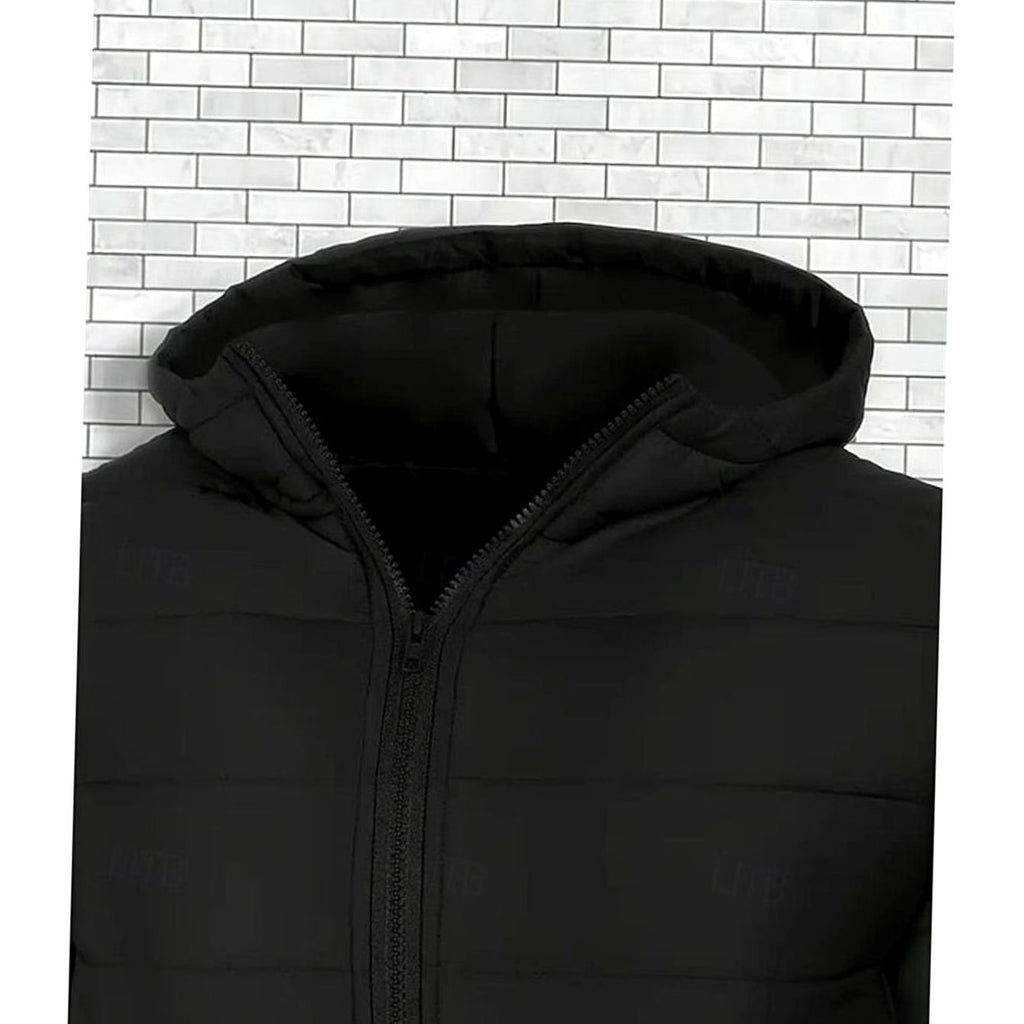 Men's Glossy Shell Channel-Quilted Puffer Coat with Hood