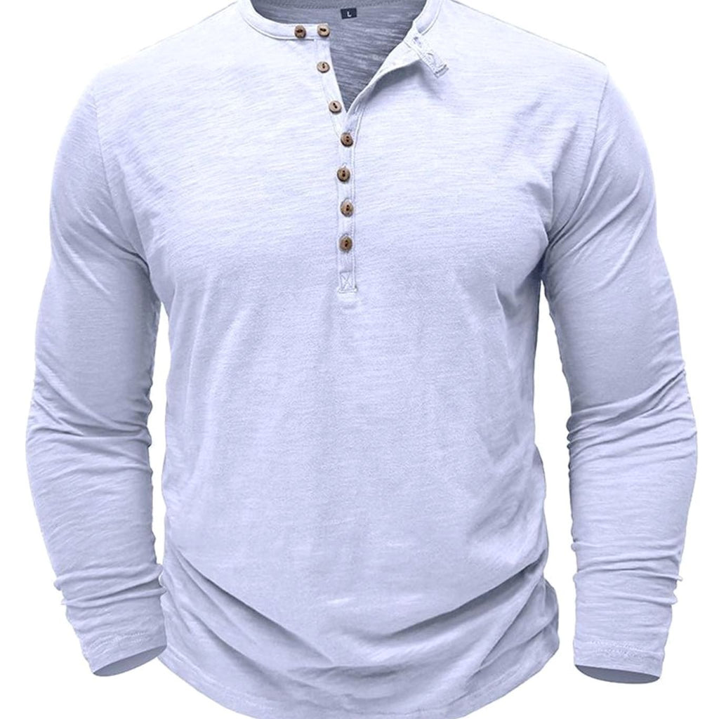 Men's Long-Sleeve Button Henley Shirt in Soft Fabric