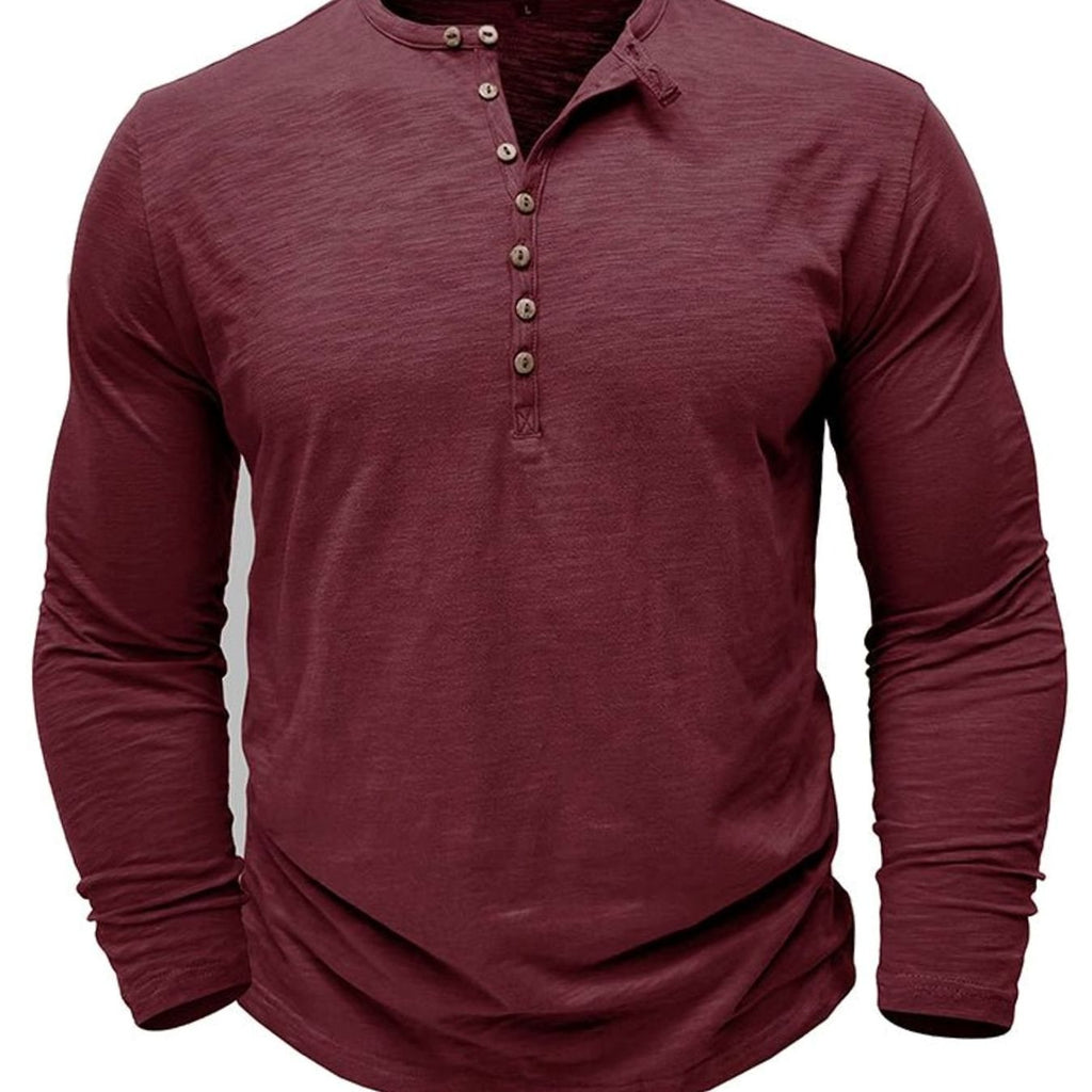 Men's Long-Sleeve Button Henley Shirt in Soft Fabric