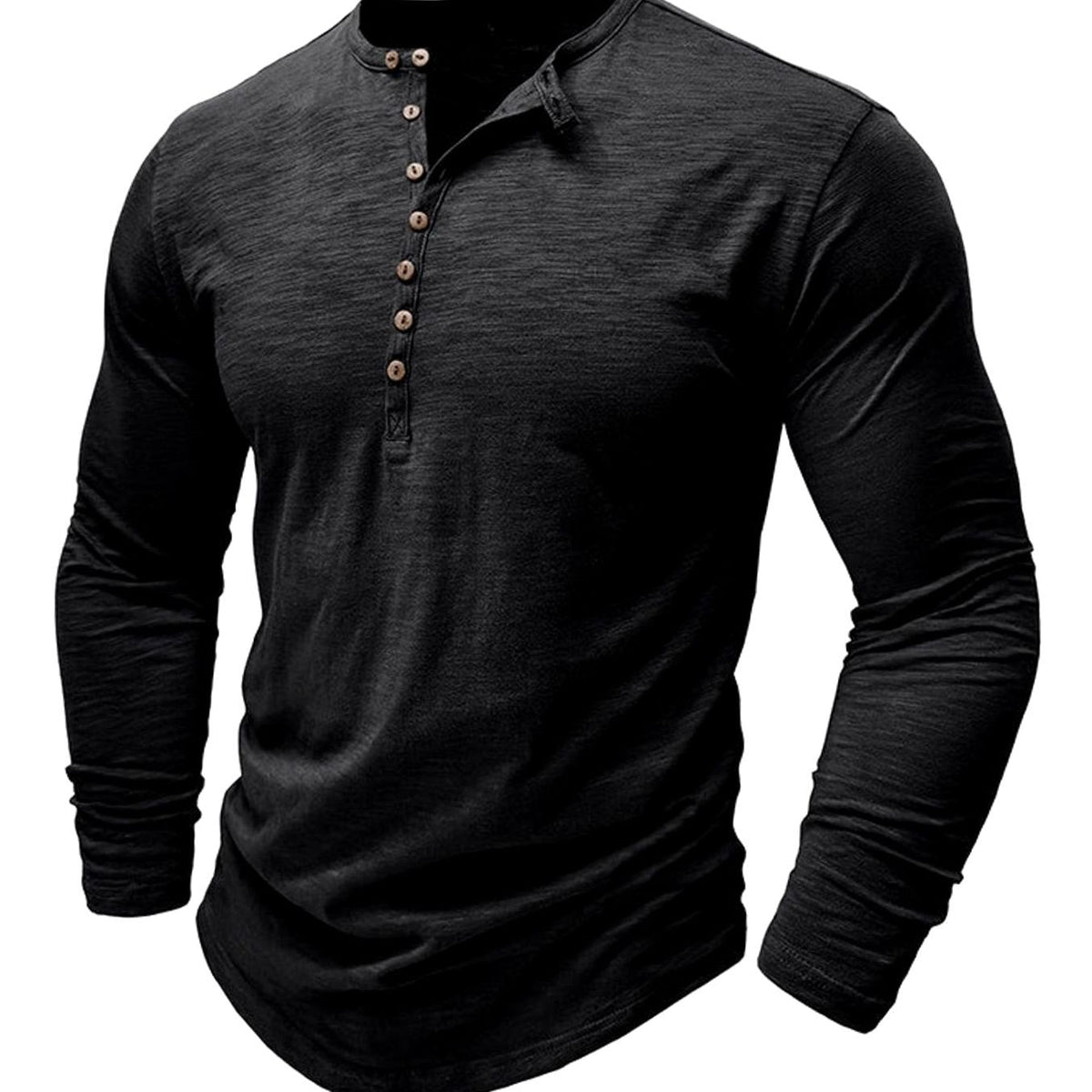 Men's Long-Sleeve Button Henley Shirt in Soft Fabric