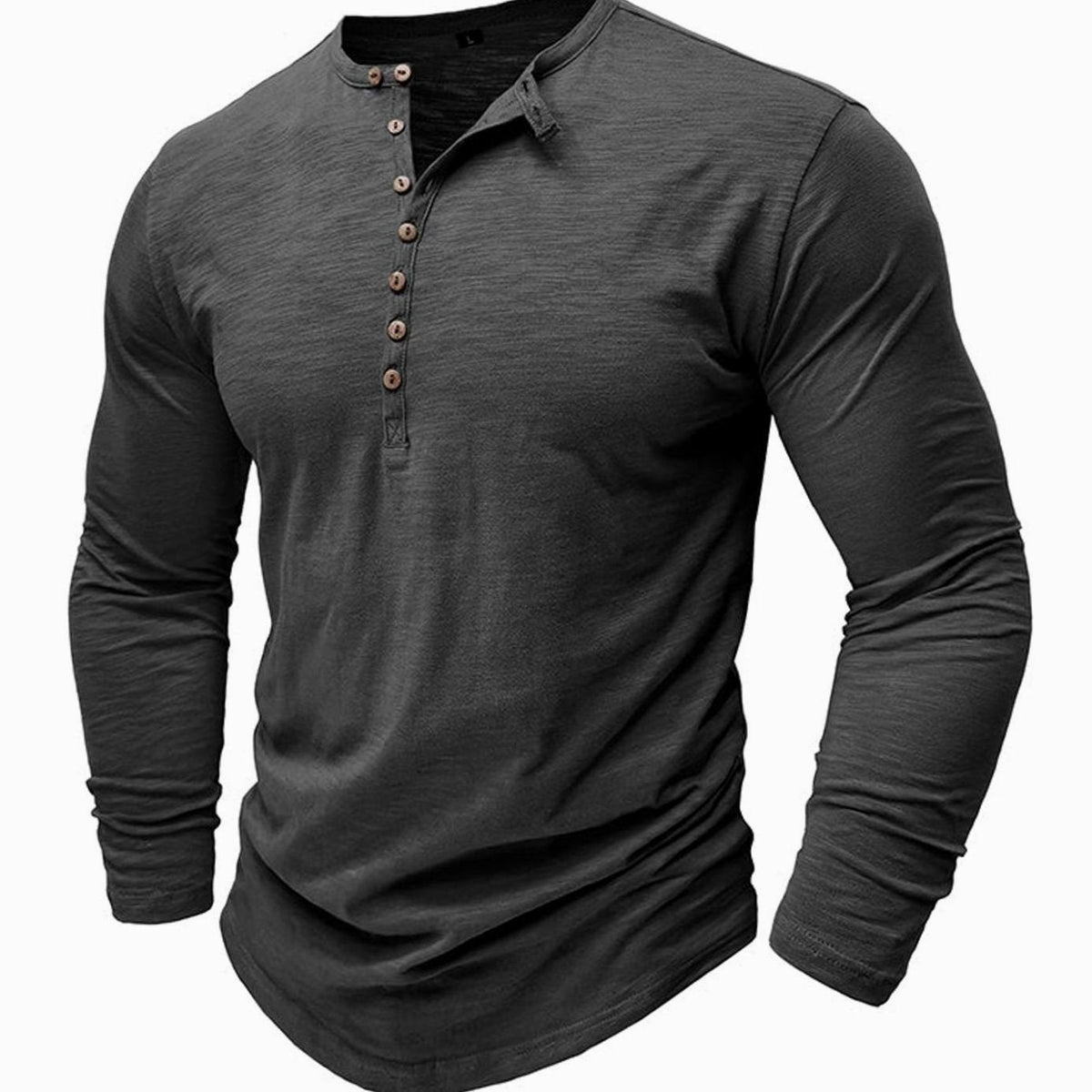 Men's Long-Sleeve Button Henley Shirt in Soft Fabric