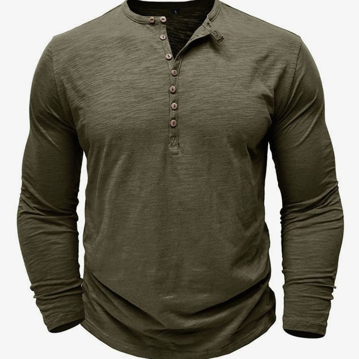 Men's Long-Sleeve Button Henley Shirt in Soft Fabric - Army Green