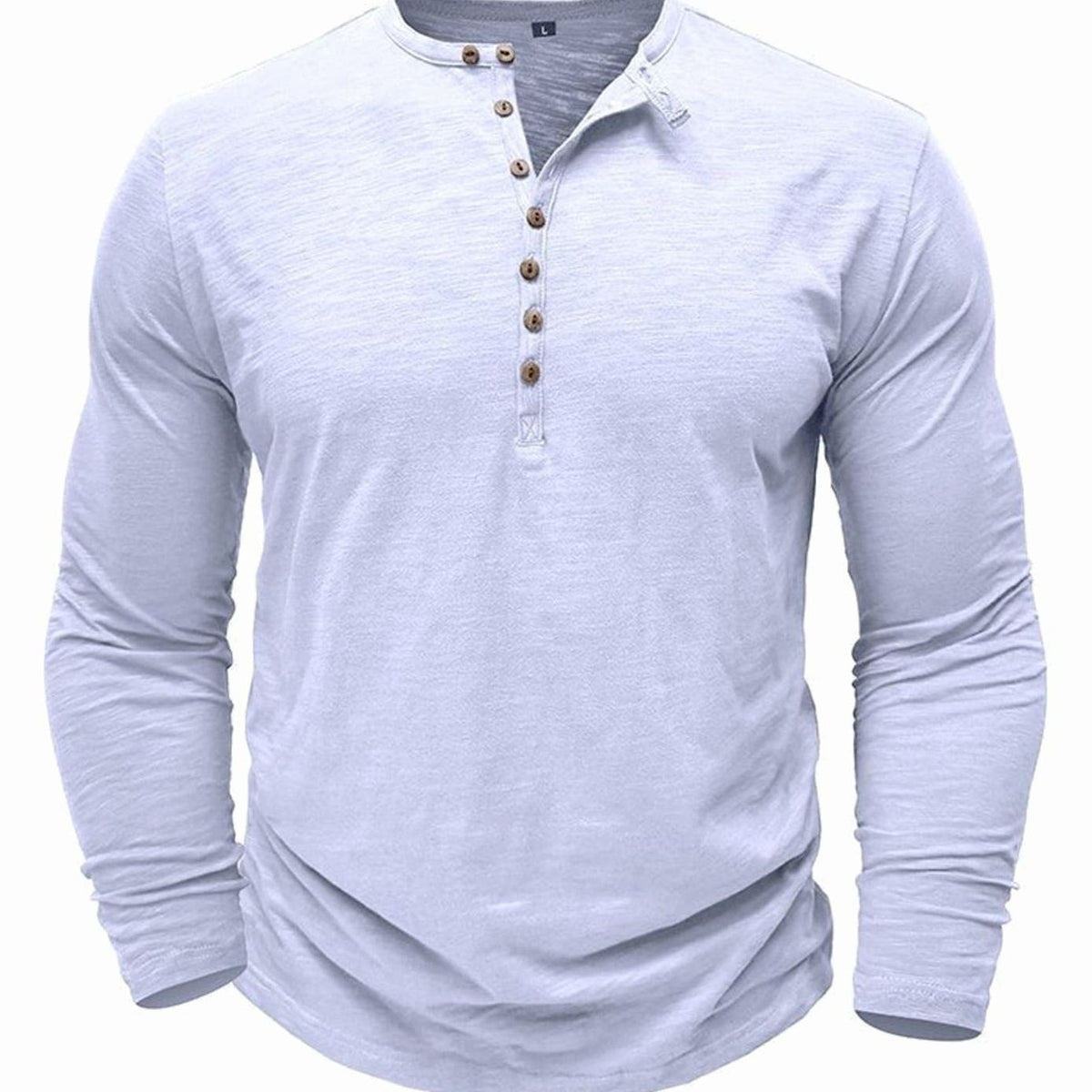 Men's Long-Sleeve Button Henley Shirt in Soft Fabric - White