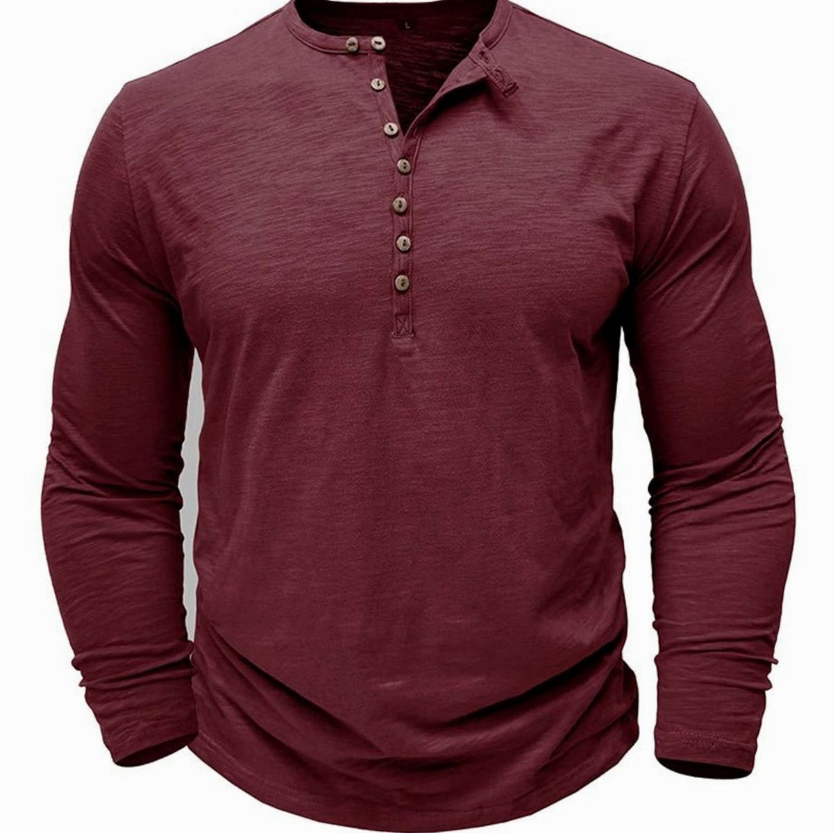 Men's Long-Sleeve Button Henley Shirt in Soft Fabric - Red