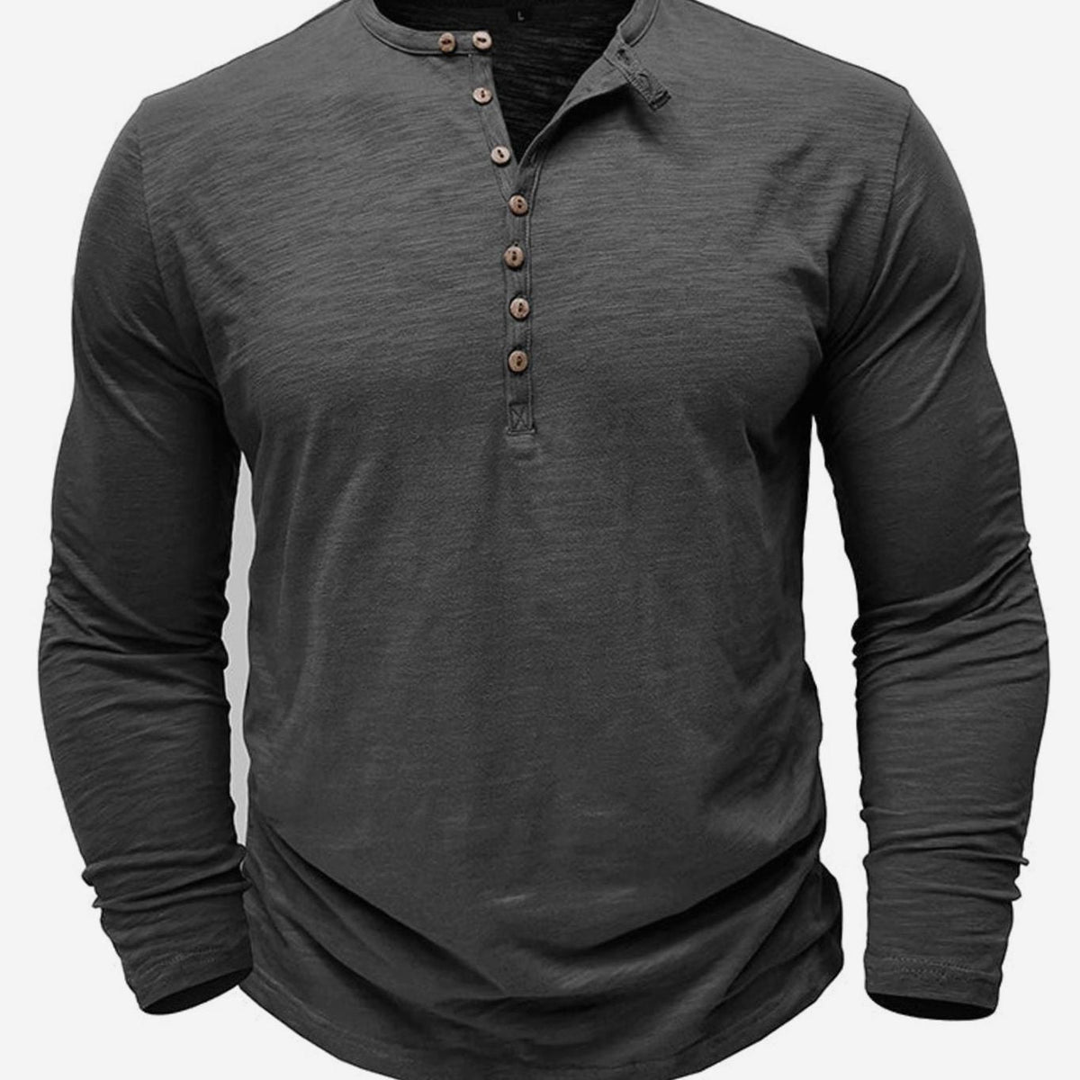 Men's Long-Sleeve Button Henley Shirt in Soft Fabric - Gray