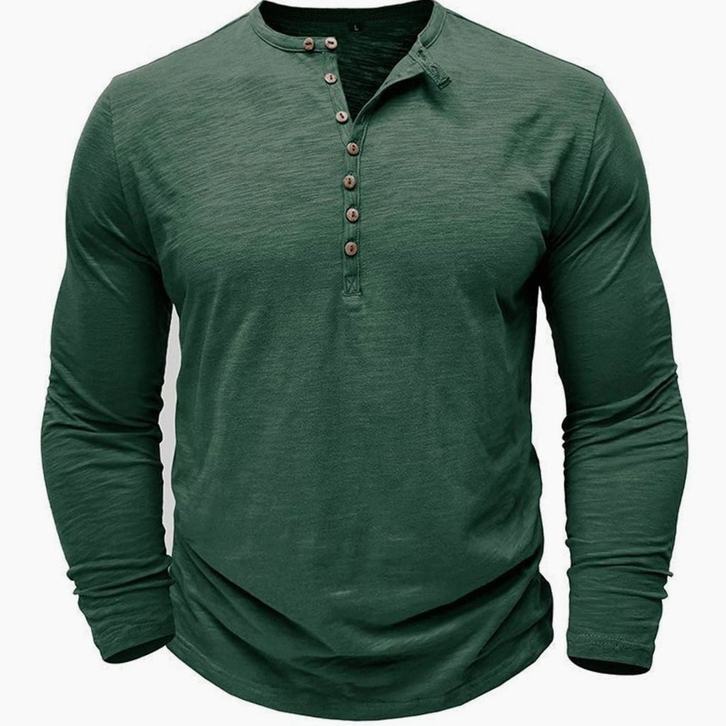 Men's Long-Sleeve Button Henley Shirt in Soft Fabric
