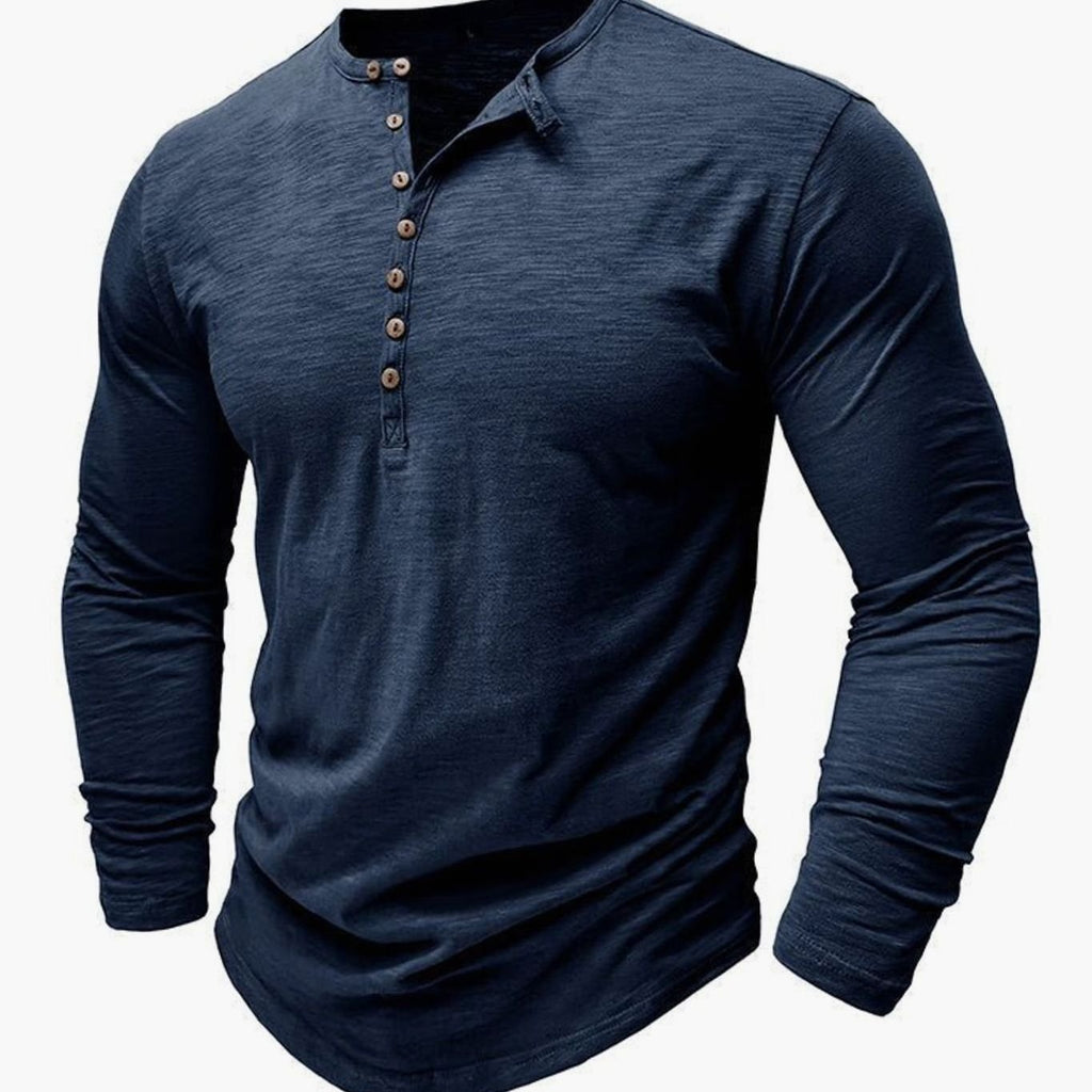 Men's Long-Sleeve Button Henley Shirt in Soft Fabric