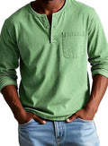 Men's Button Henley Shirt with Utility Chest Pocket - Green