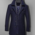 Men's Military-Inspired Quilted Overcoat with Double-Breasted Front - Blue