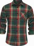 Men's Plaid Flannel Layering Shirt with Patch Pocket - Red Green