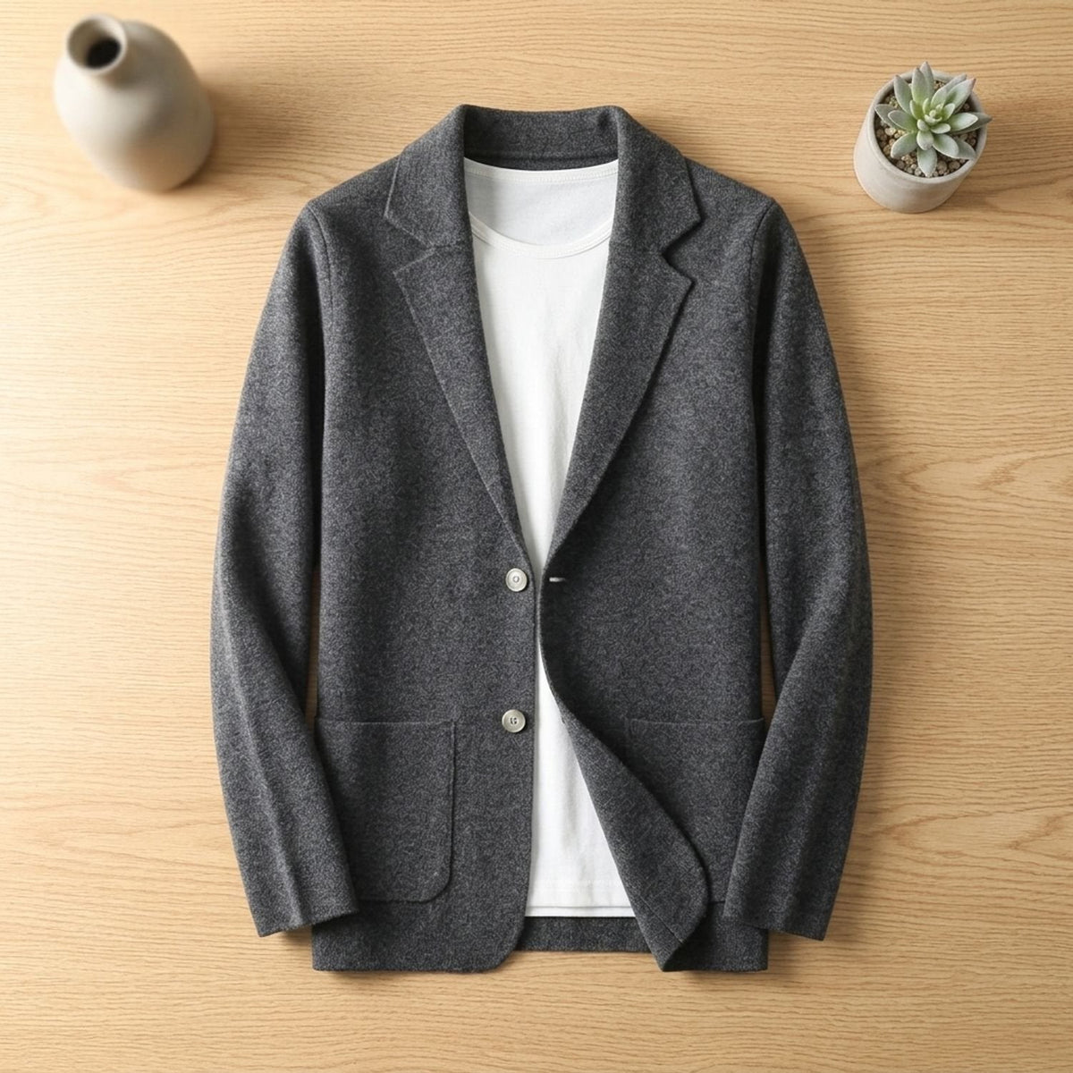 Men's Soft Knit Sweater Blazer with Notched Lapels - Slate Gray
