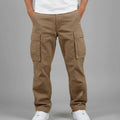 Men's Generous-Cut Streetwear Cargo Pants with Flap Pockets - Brown