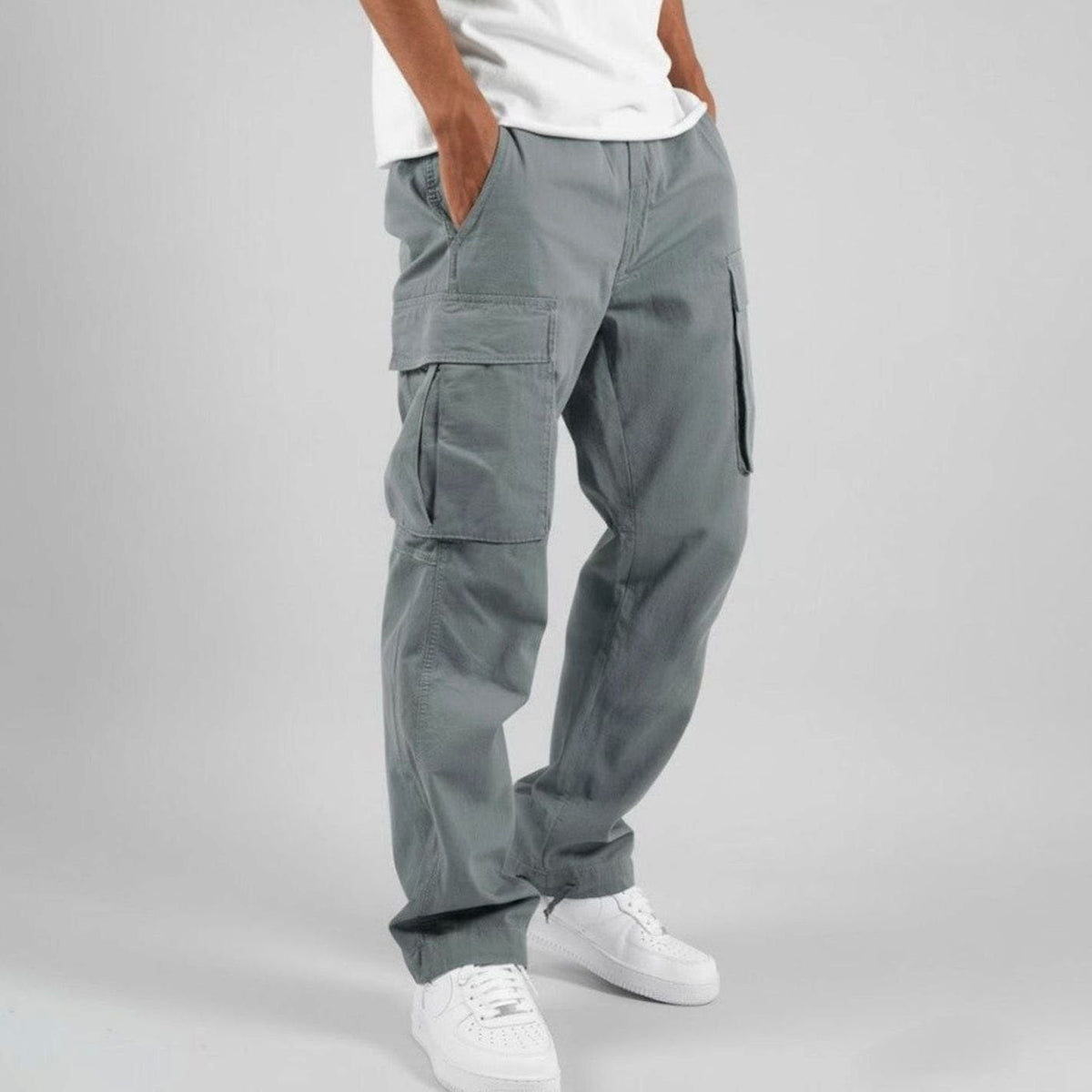 Men's Generous-Cut Streetwear Cargo Pants with Flap Pockets