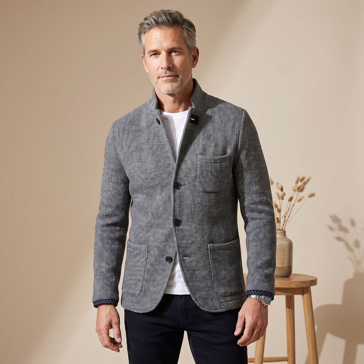 Men's Structured Slim Knit Blazer with Soft Cuffs - Gray
