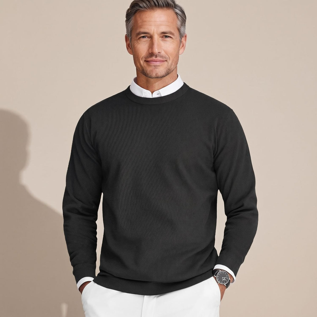 Men's Easy-Care Slim Crew Neck Sweater - Black