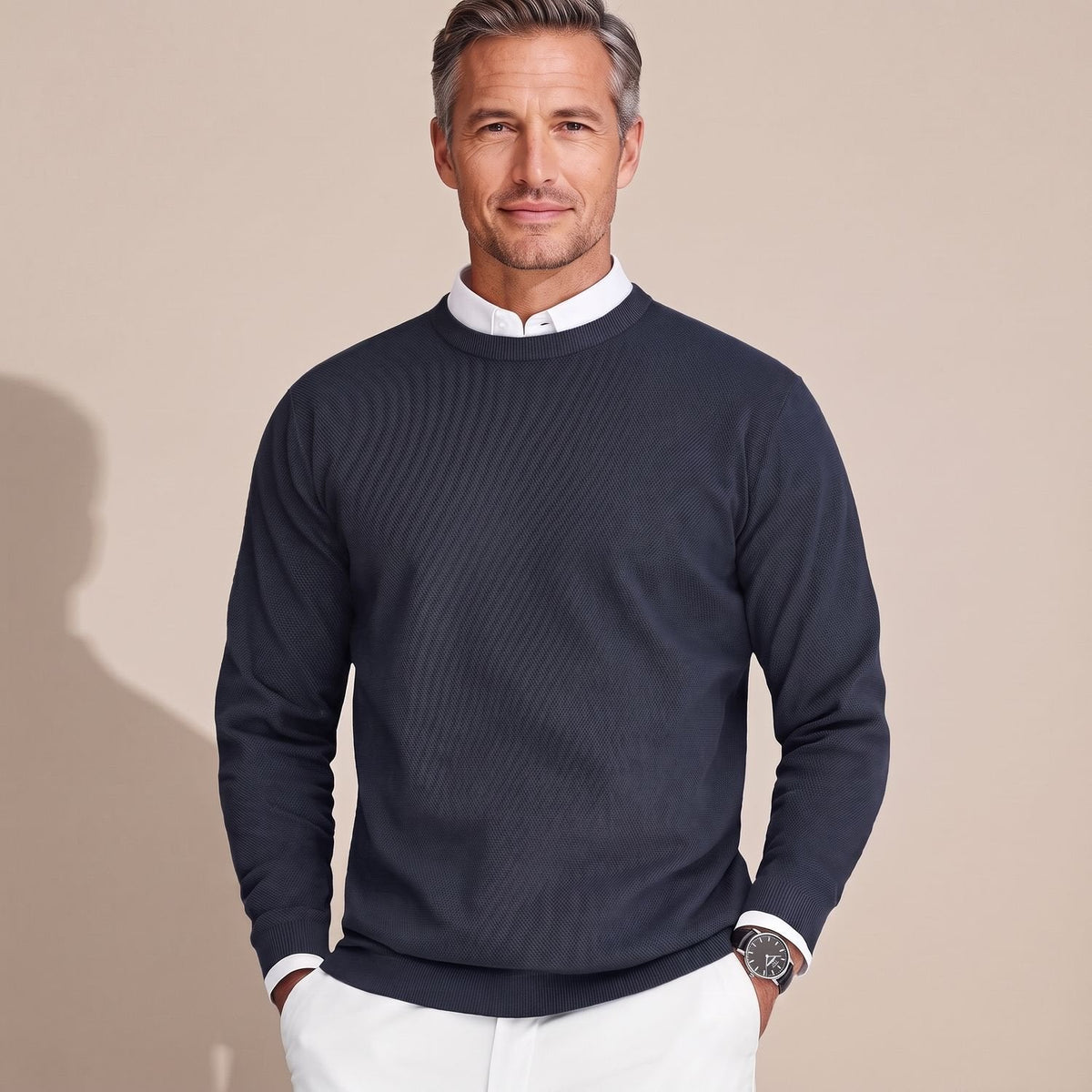 Men's Easy-Care Slim Crew Neck Sweater - Blue