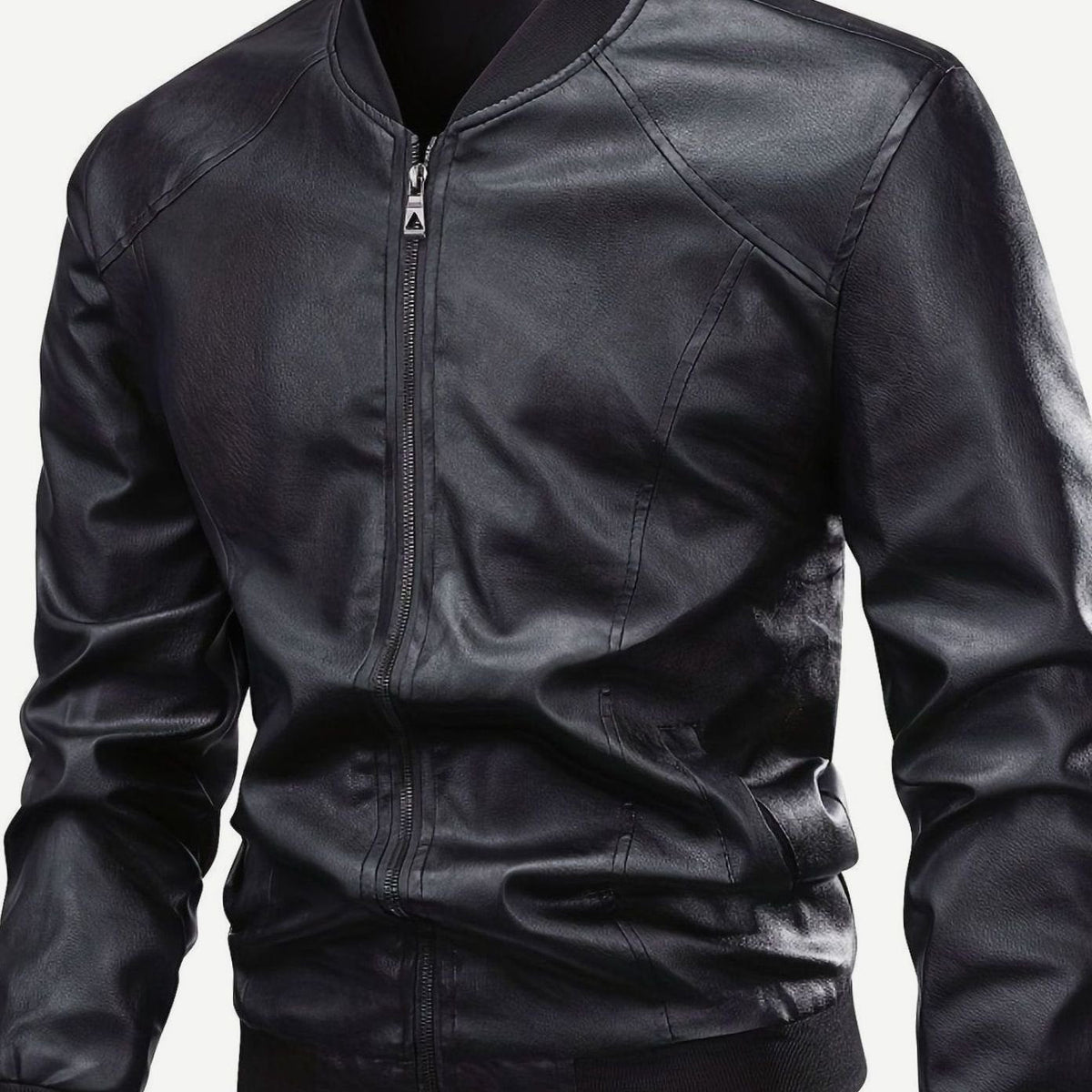 Men's Slim Faux Leather Zip Bomber with Front Pockets